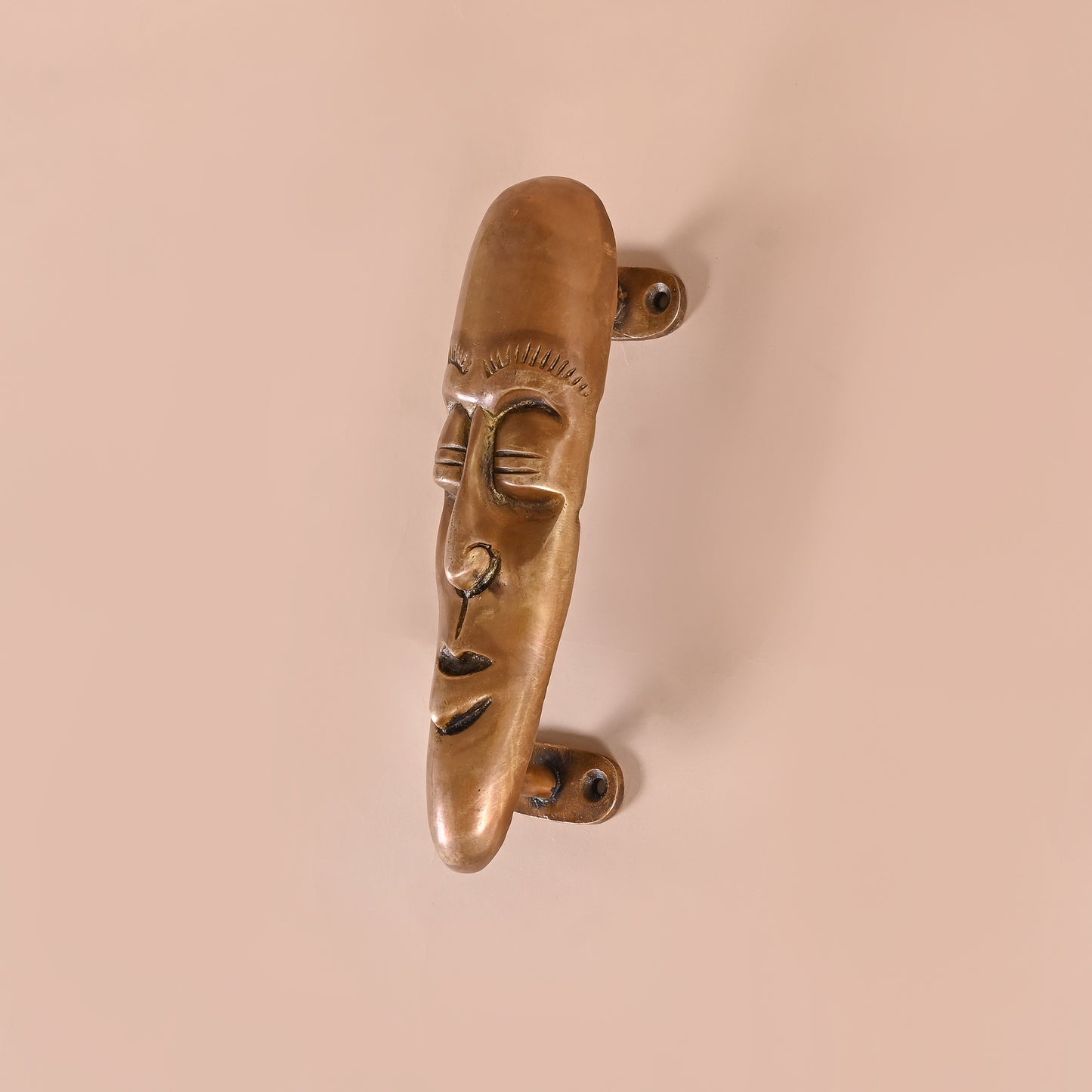 Brass Tribal Man Face Door Handle