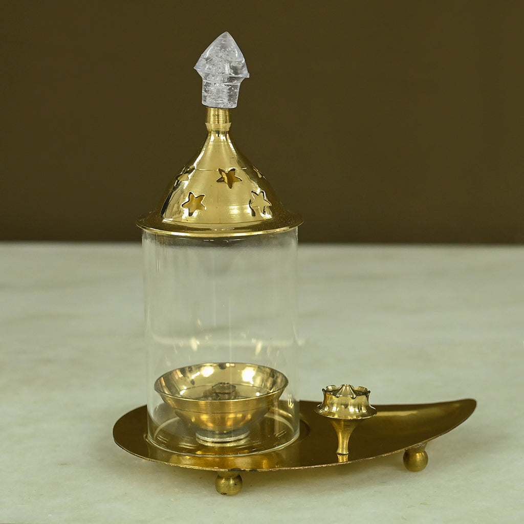 Brass Leaf Tray Diya with Incese Holder