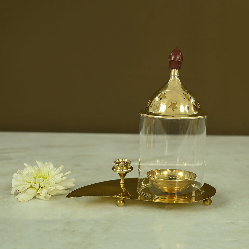 Brass Leaf Tray Diya with Incese Holder