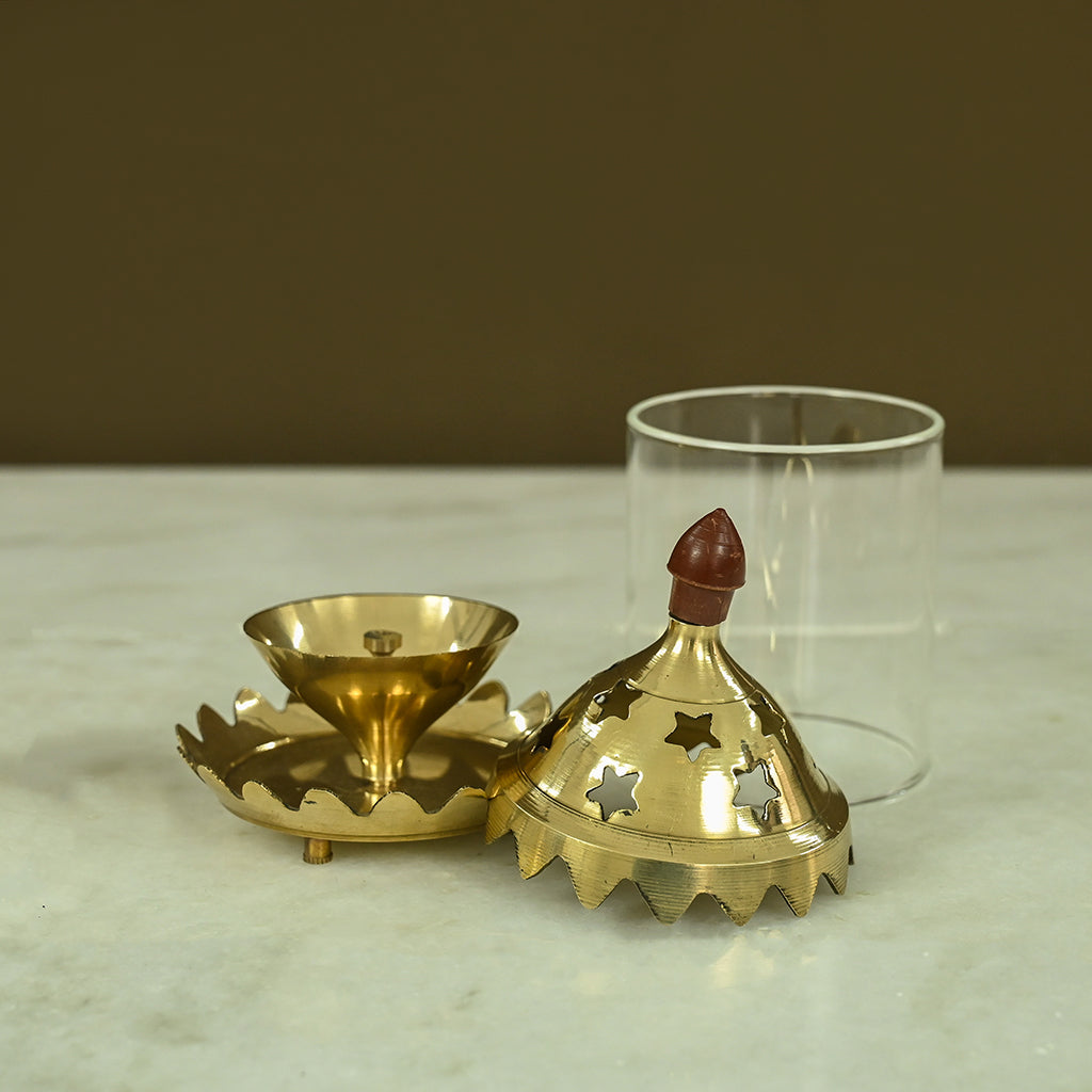 Brass Leaf Tray Diya with Incese Holder
