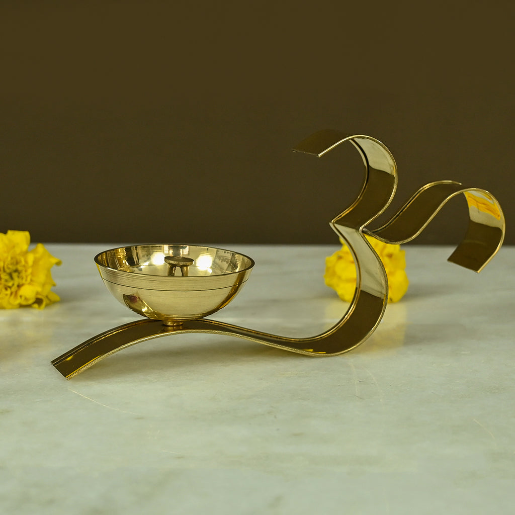Brass OM Akhand Brass Diya for Pooja