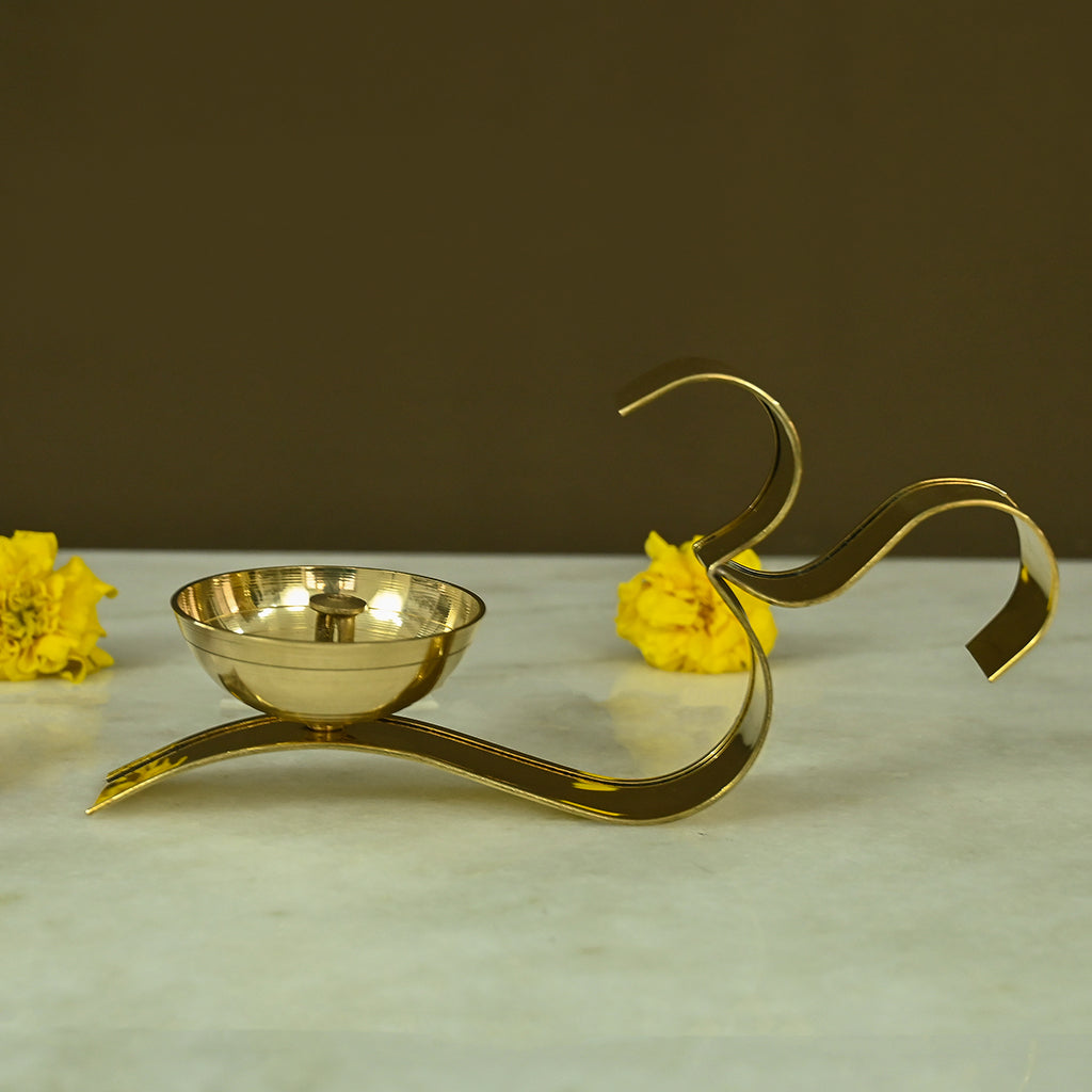 Brass OM Akhand Brass Diya for Pooja