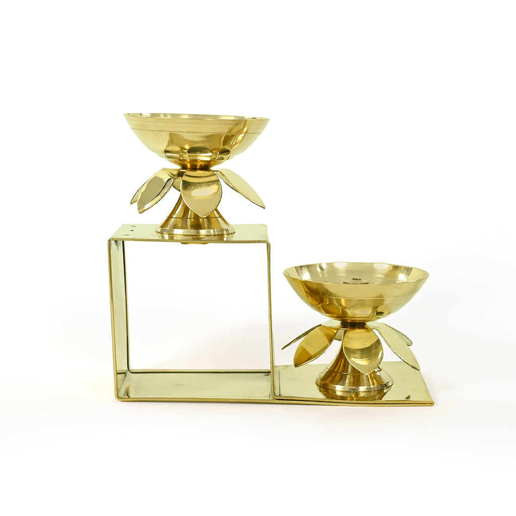 Brass Lotus Diyas with Two Step Stand