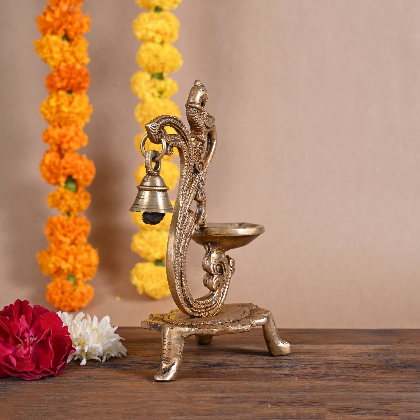 Antique Brass Parrot Diya (8")