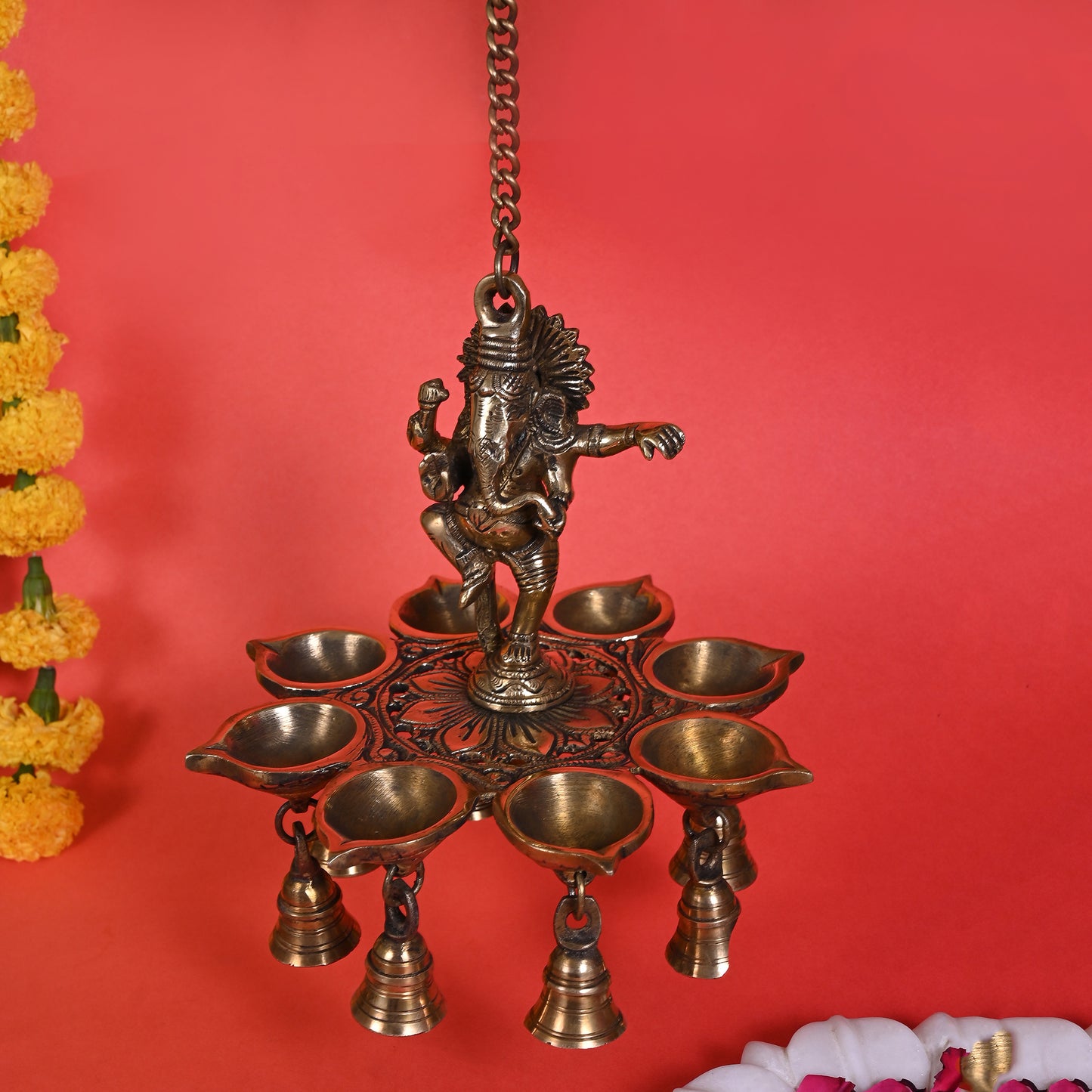Brass Ganesha with hanging Diyas ( 27.5" )