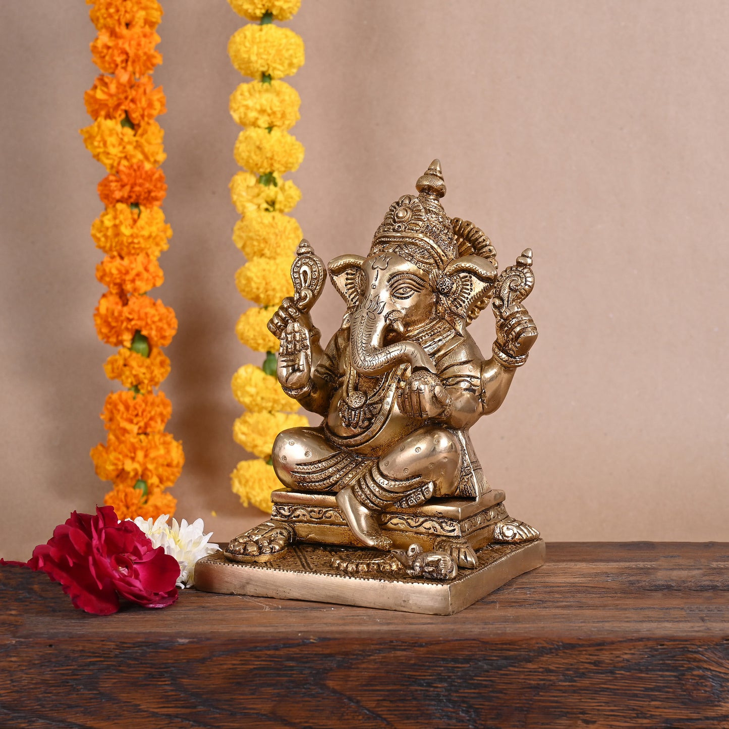 brass lord ganesha murti (8")