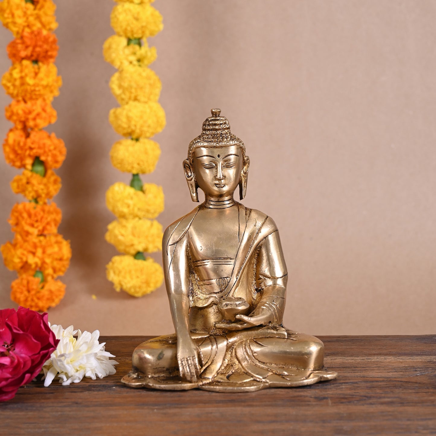 Brass Meditating Buddha (6")