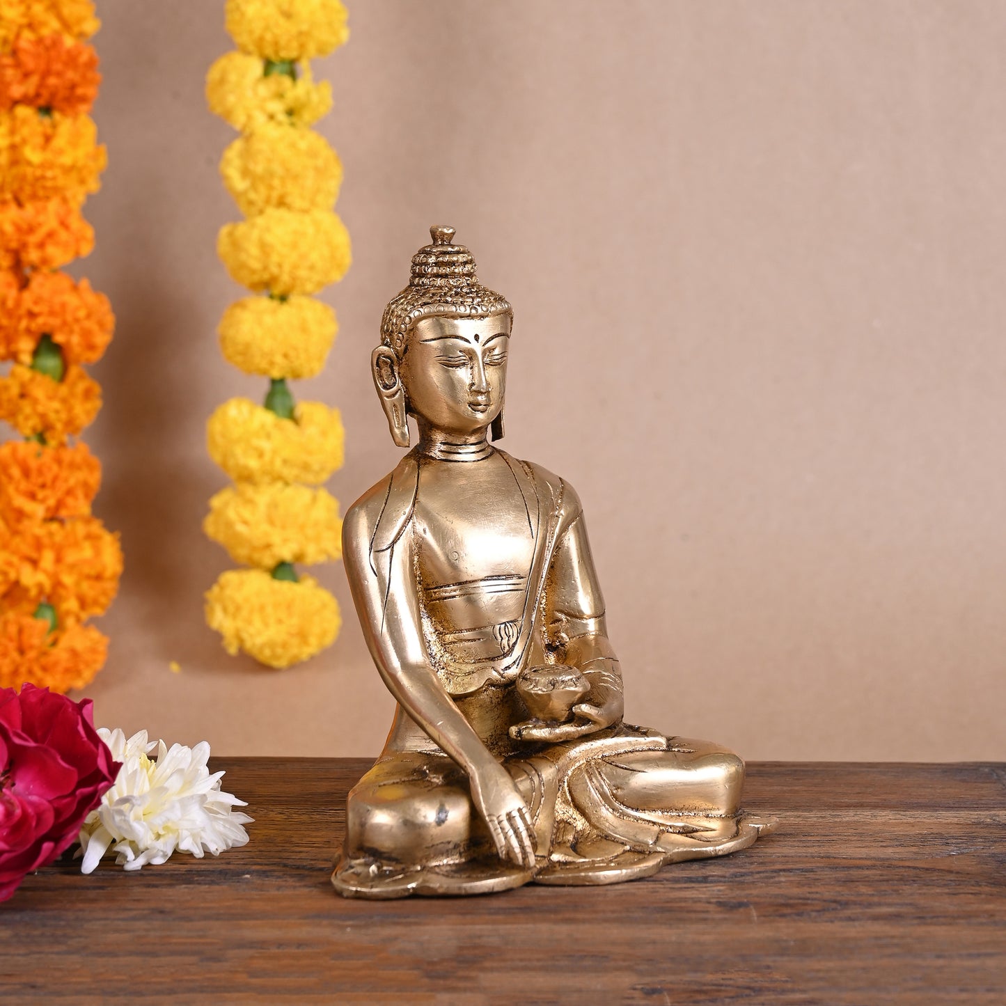 Brass Meditating Buddha (6")
