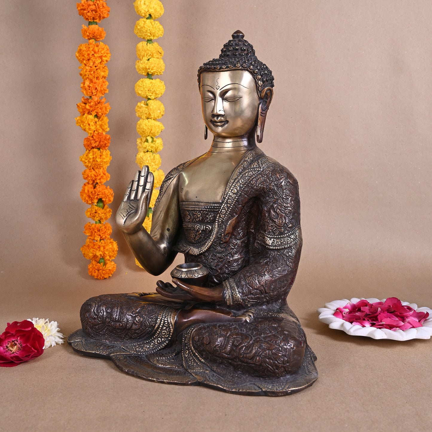 Brass Meditating Buddha Idol ( 15" )
