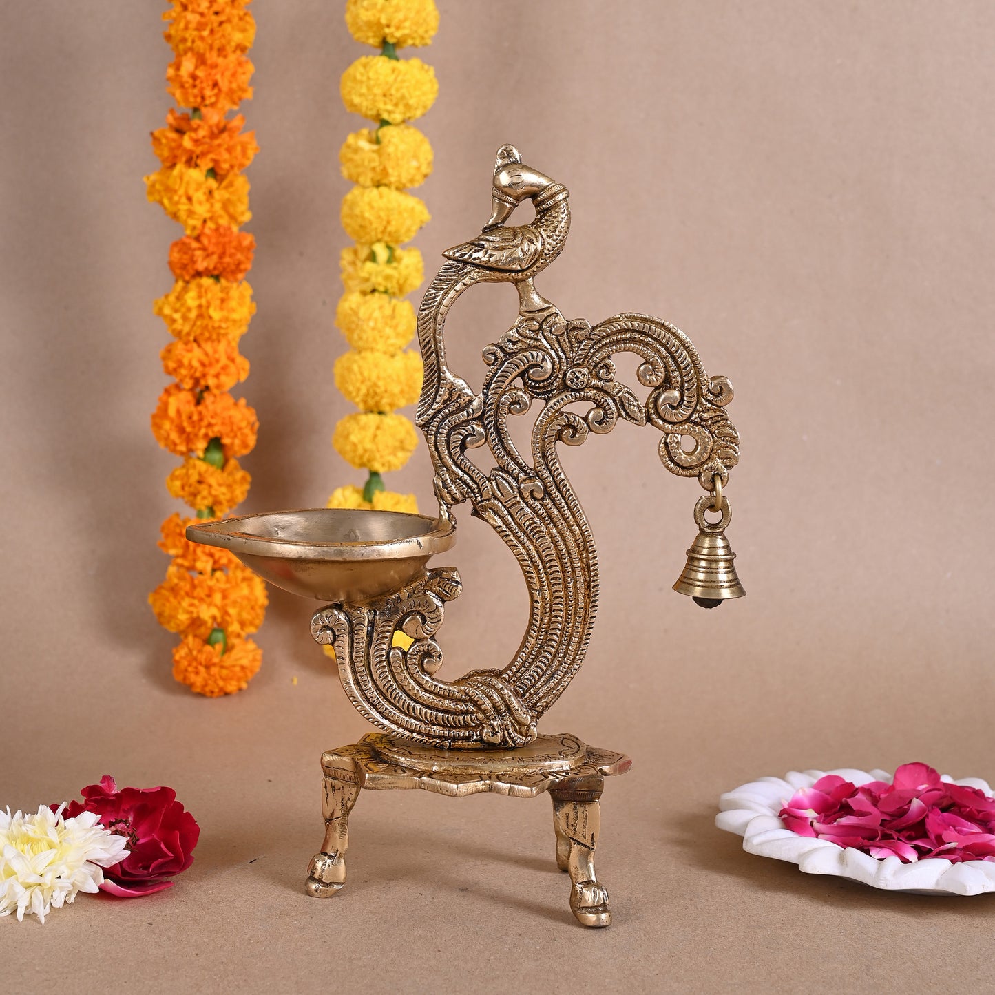 Brass Peacock Diya ( 12" )