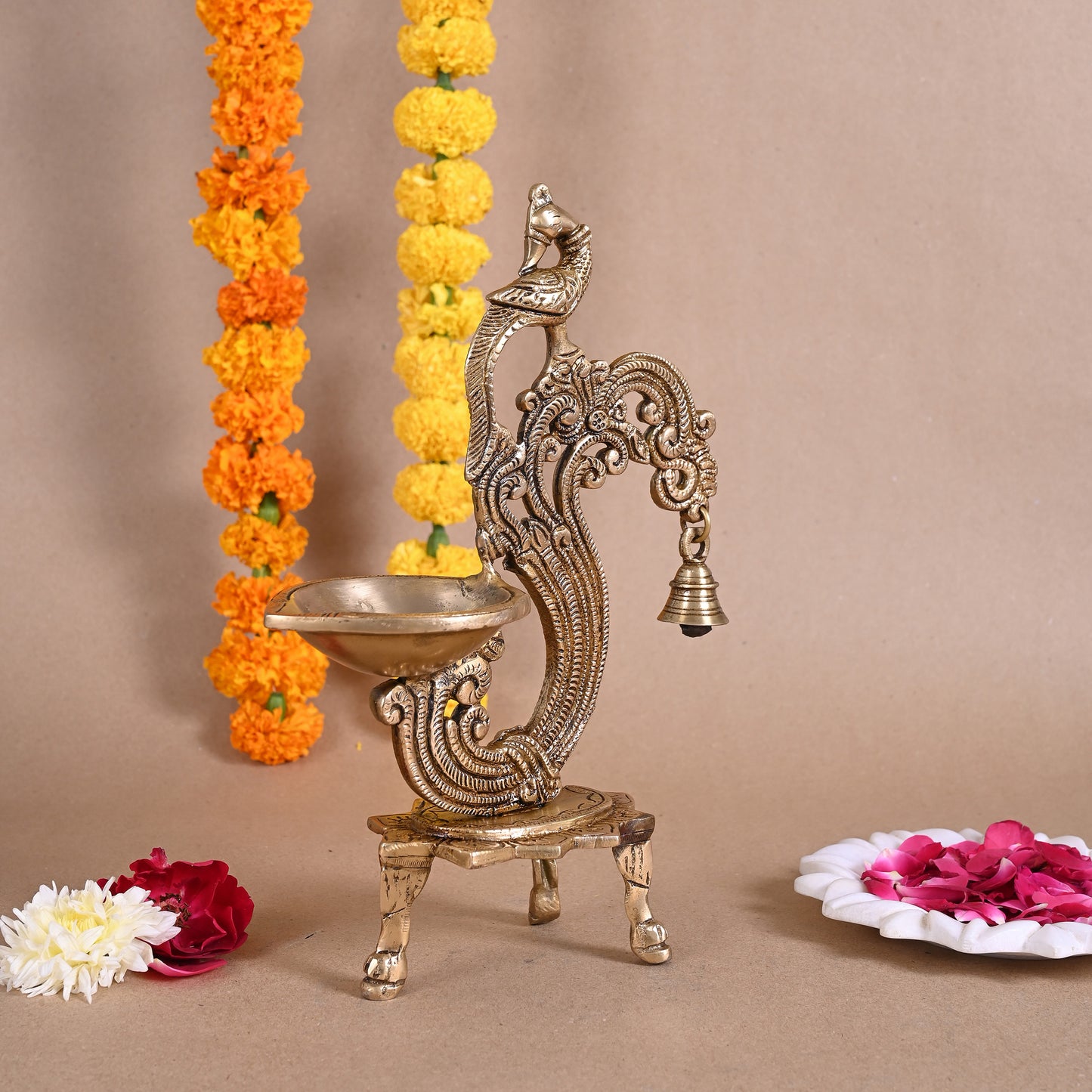 Brass Peacock Diya ( 12" )