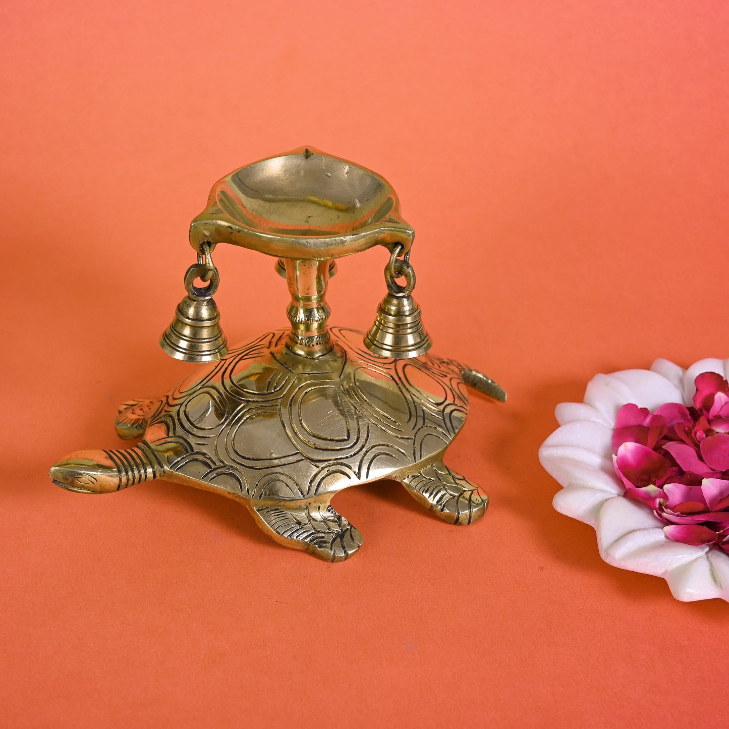 Brass Tortoise Diya With Bells ( 5" )