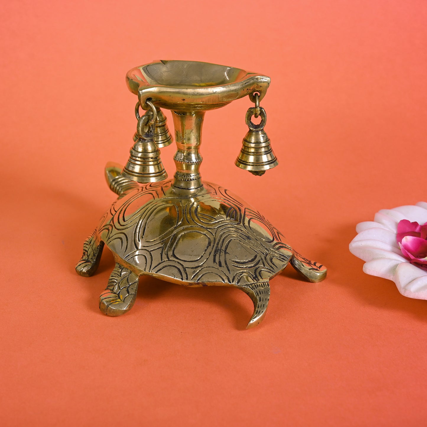 Brass Tortoise Diya With Bells ( 5" )