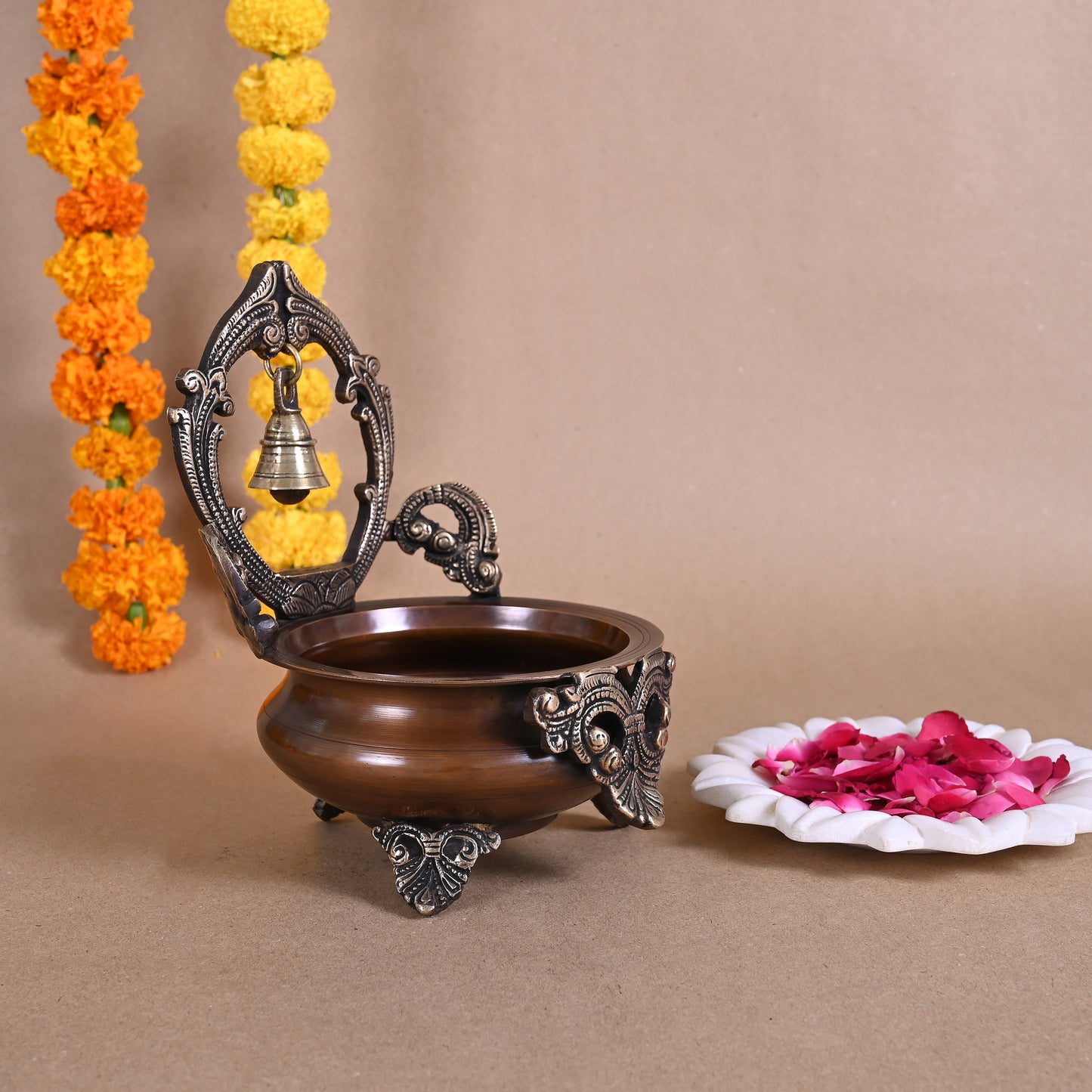 Brass Urli With Bell (8.5" )