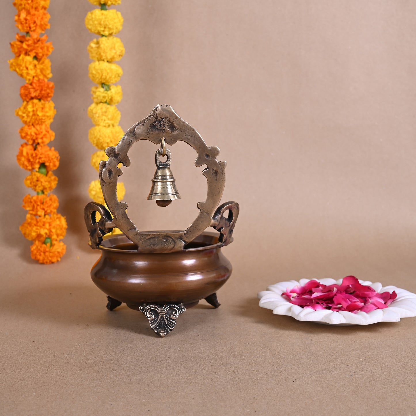 Brass Urli With Bell (8.5" )