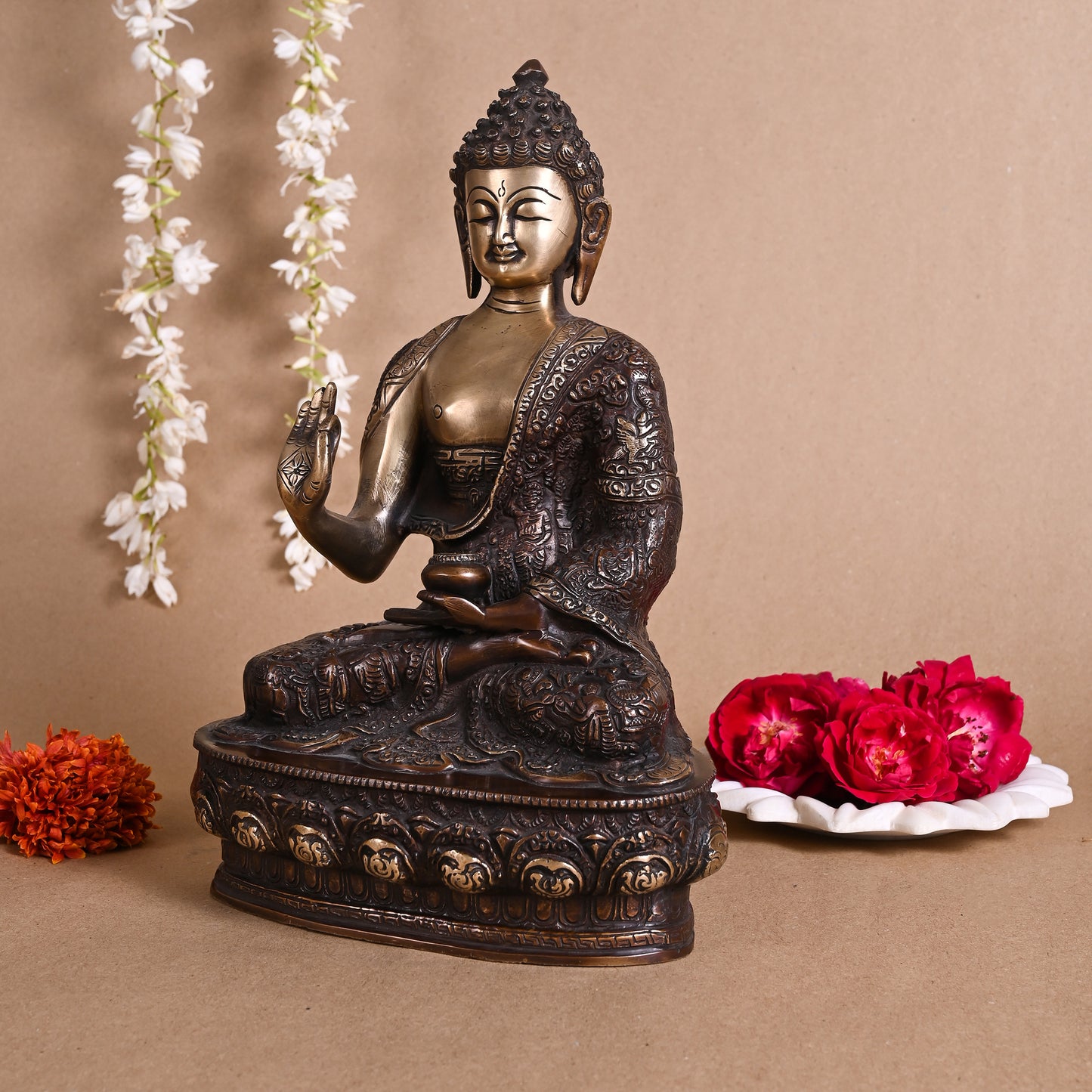 Brass Meditating Buddh Idol ( 12" )
