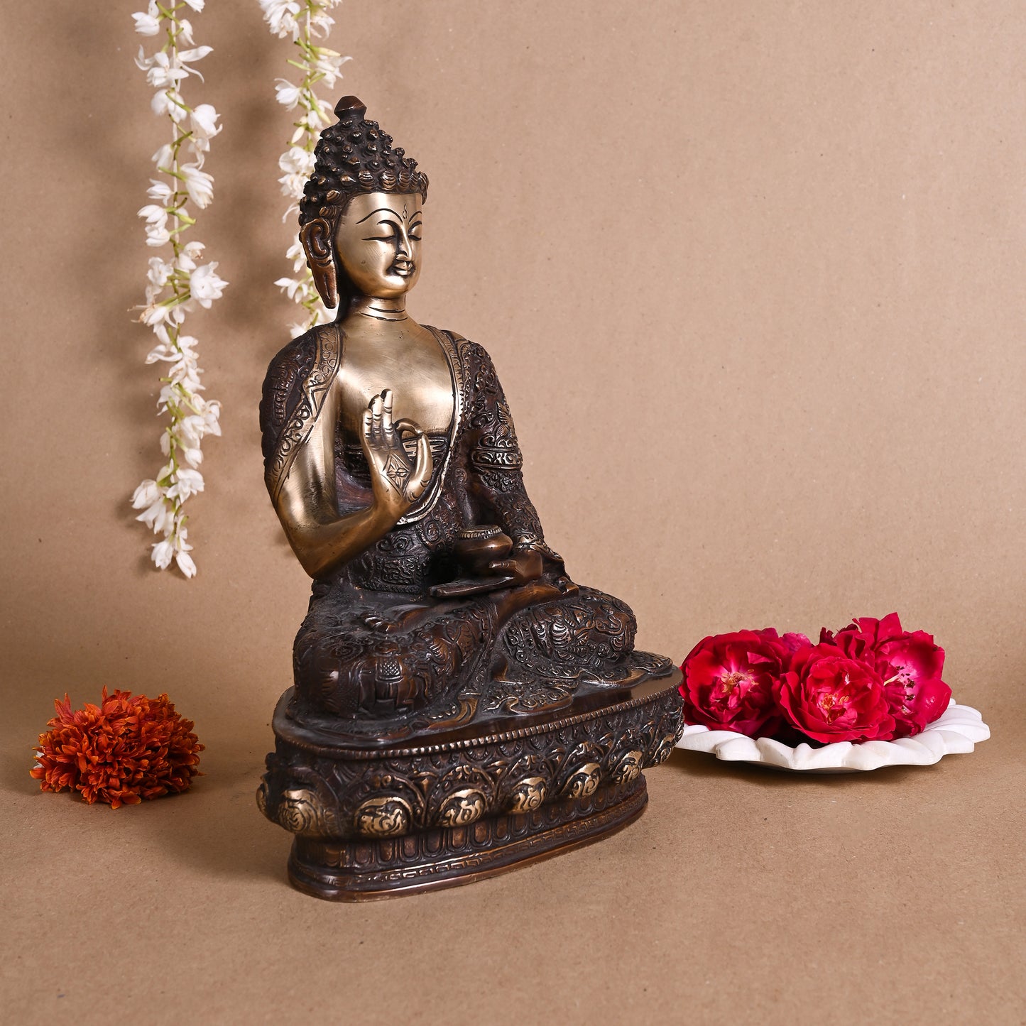 Brass Meditating Buddh Idol ( 12" )
