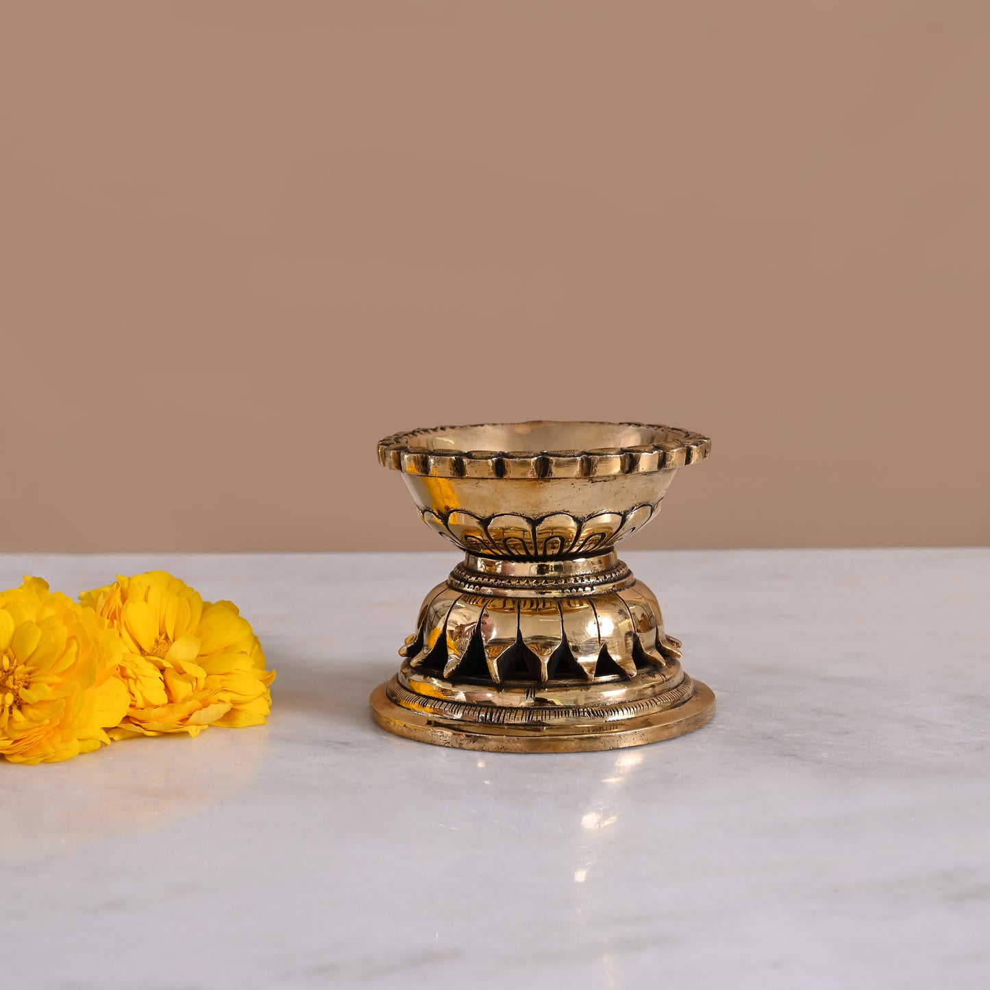 Handcarved Brass Diya (3")