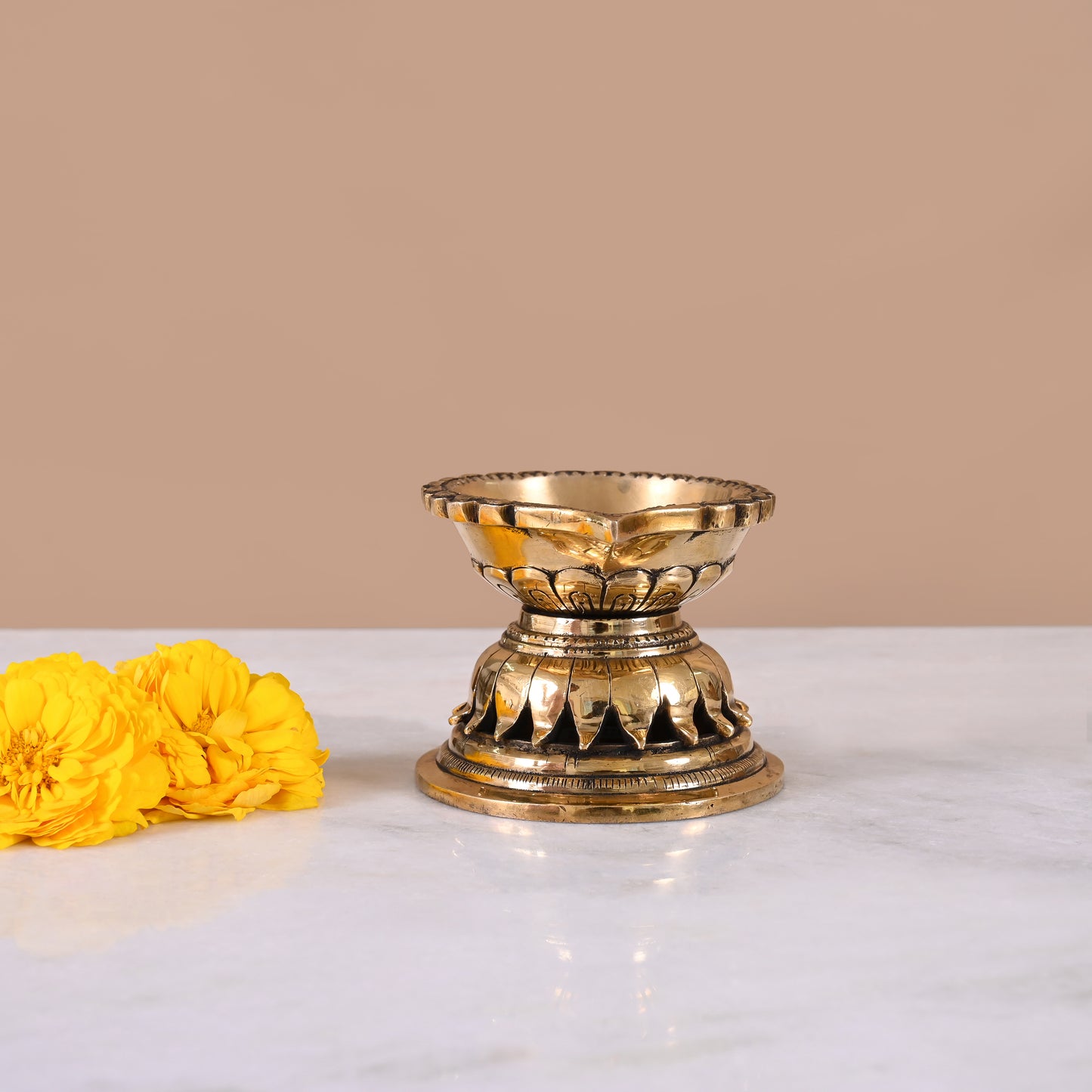 Handcarved Brass Diya (3")