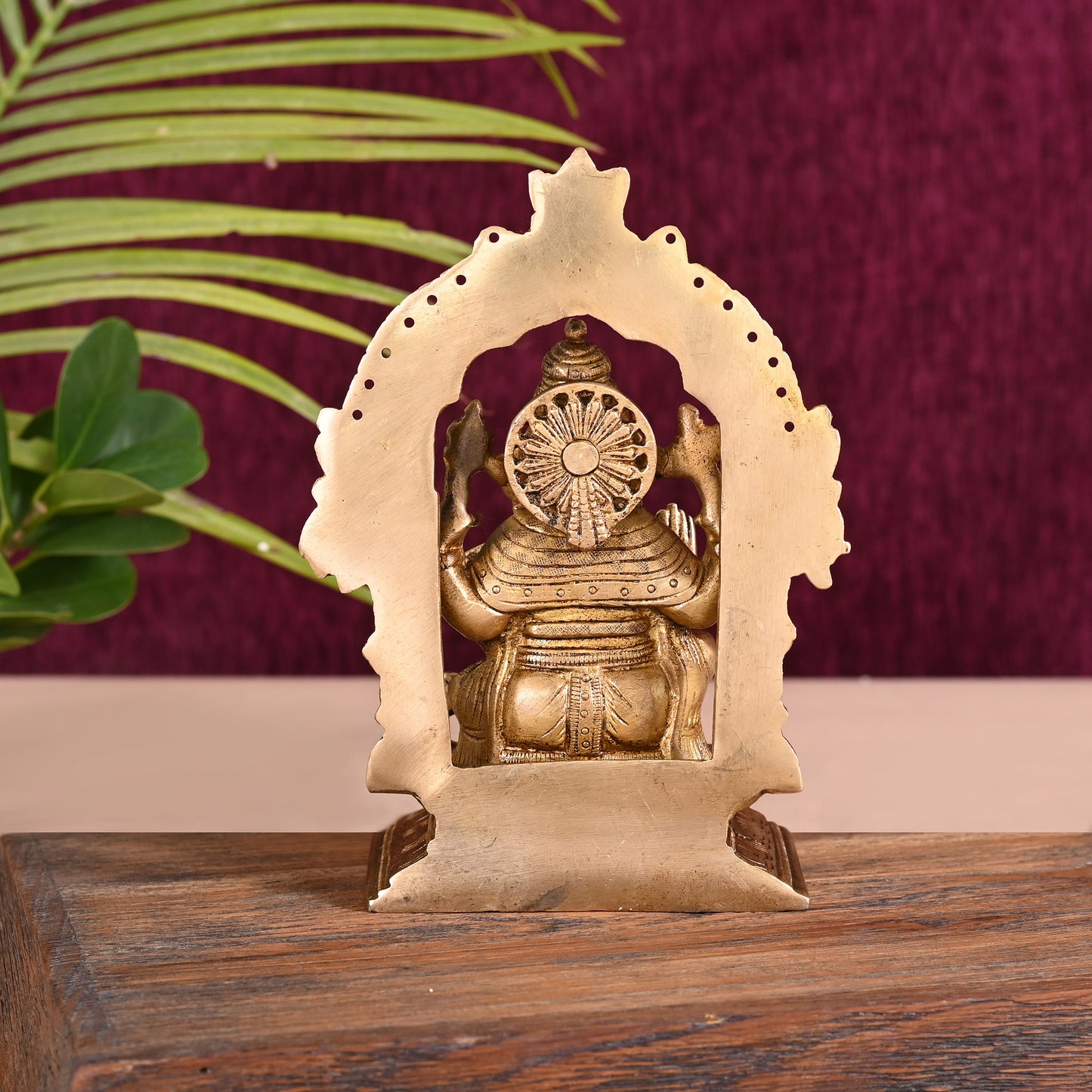Brass Ganesh Idol Seated On Throne (7")