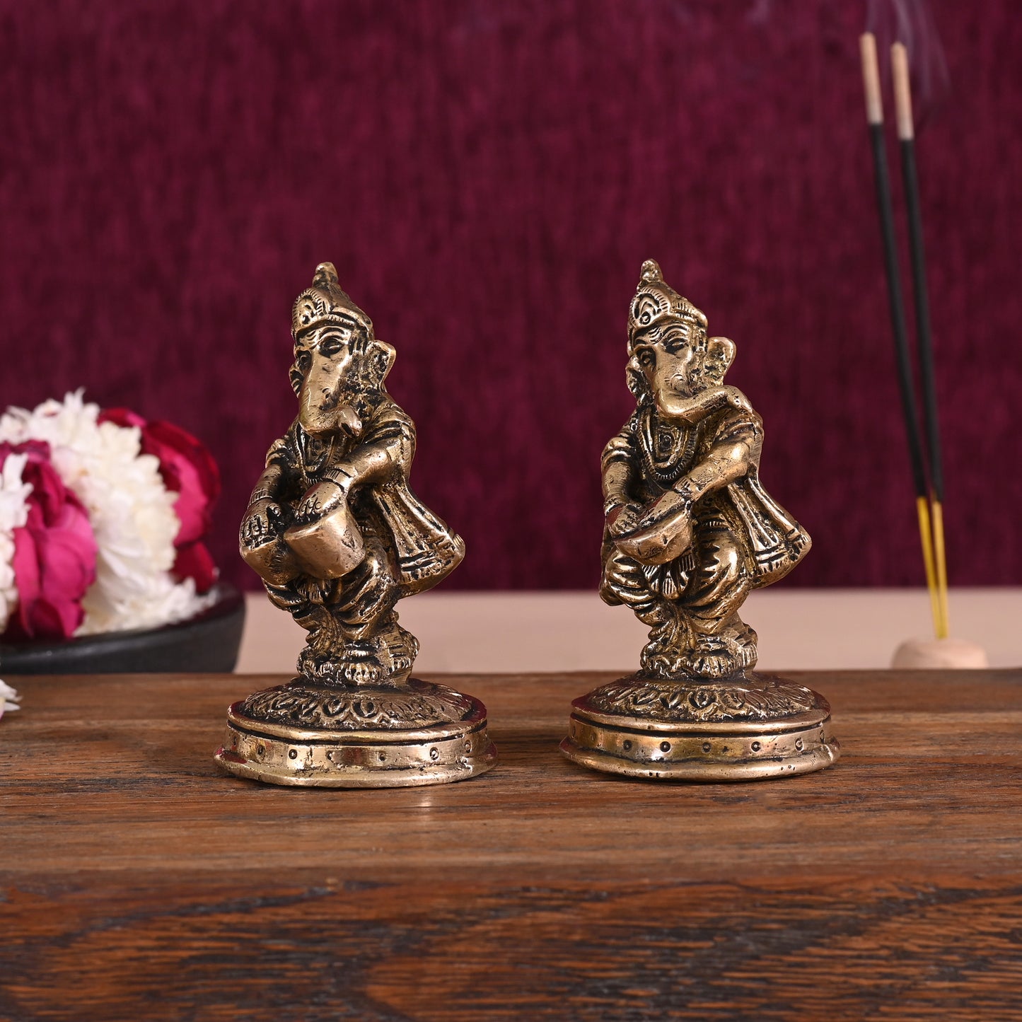 Brass Ganesha - Set of 2 ( 4" )