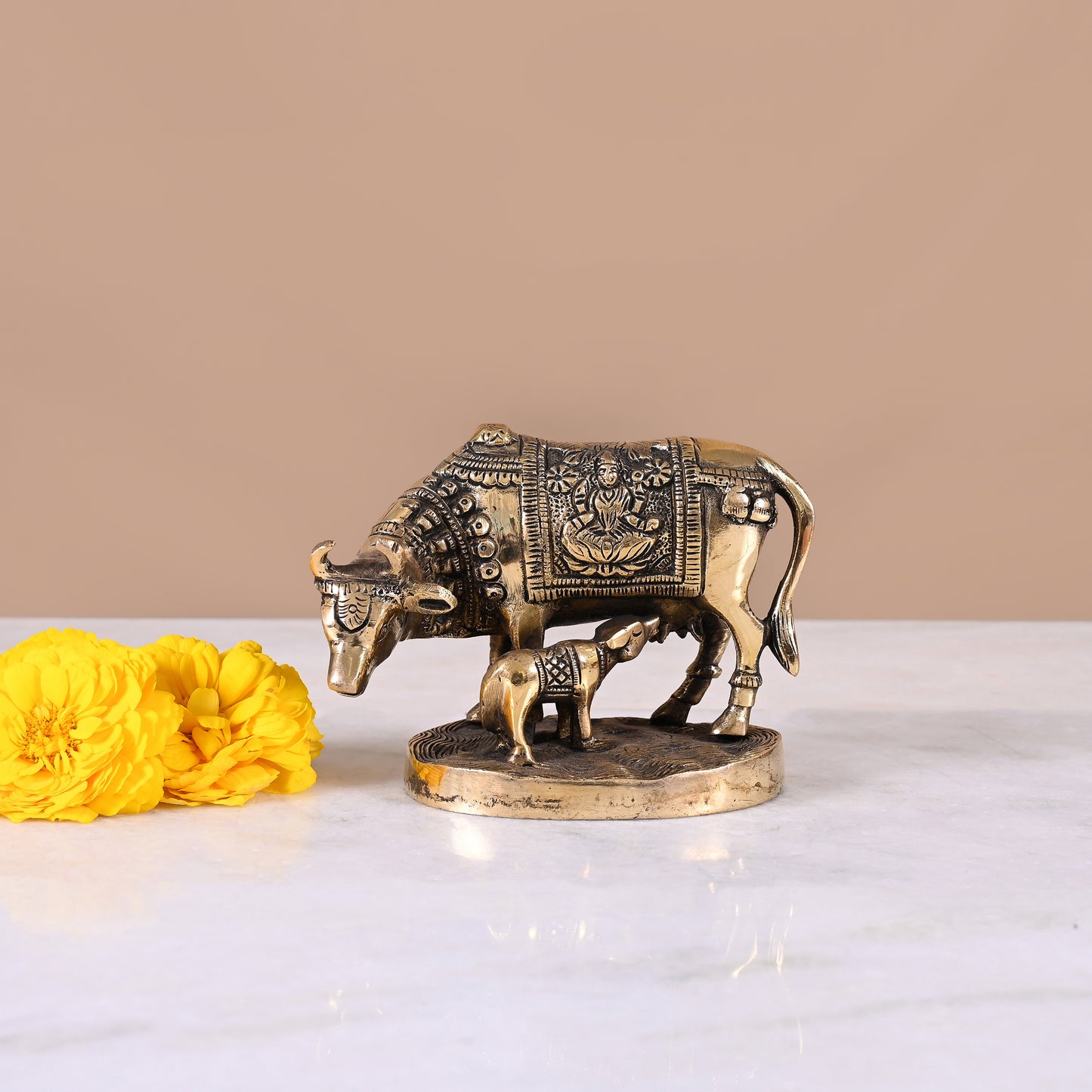 Brass Kamdhenu Cow Murti (4")