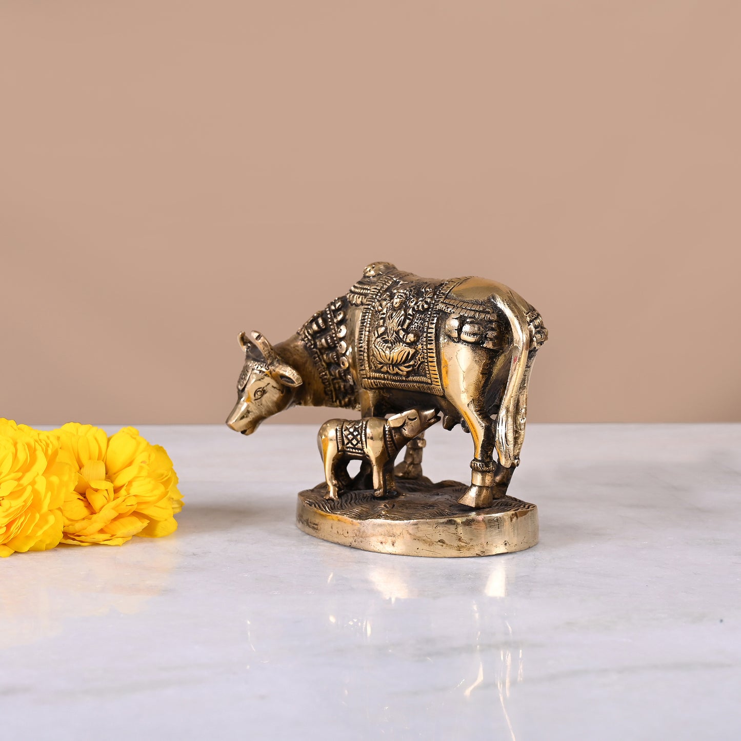 Brass Kamdhenu Cow Murti (4")