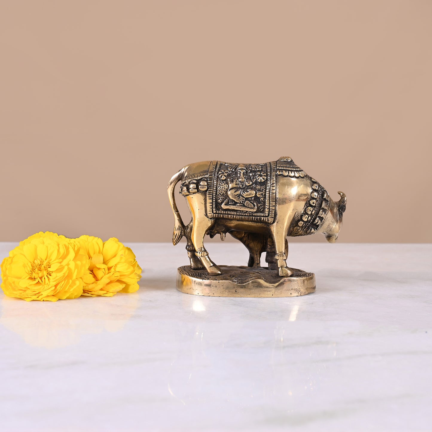 Brass Kamdhenu Cow Murti (4")