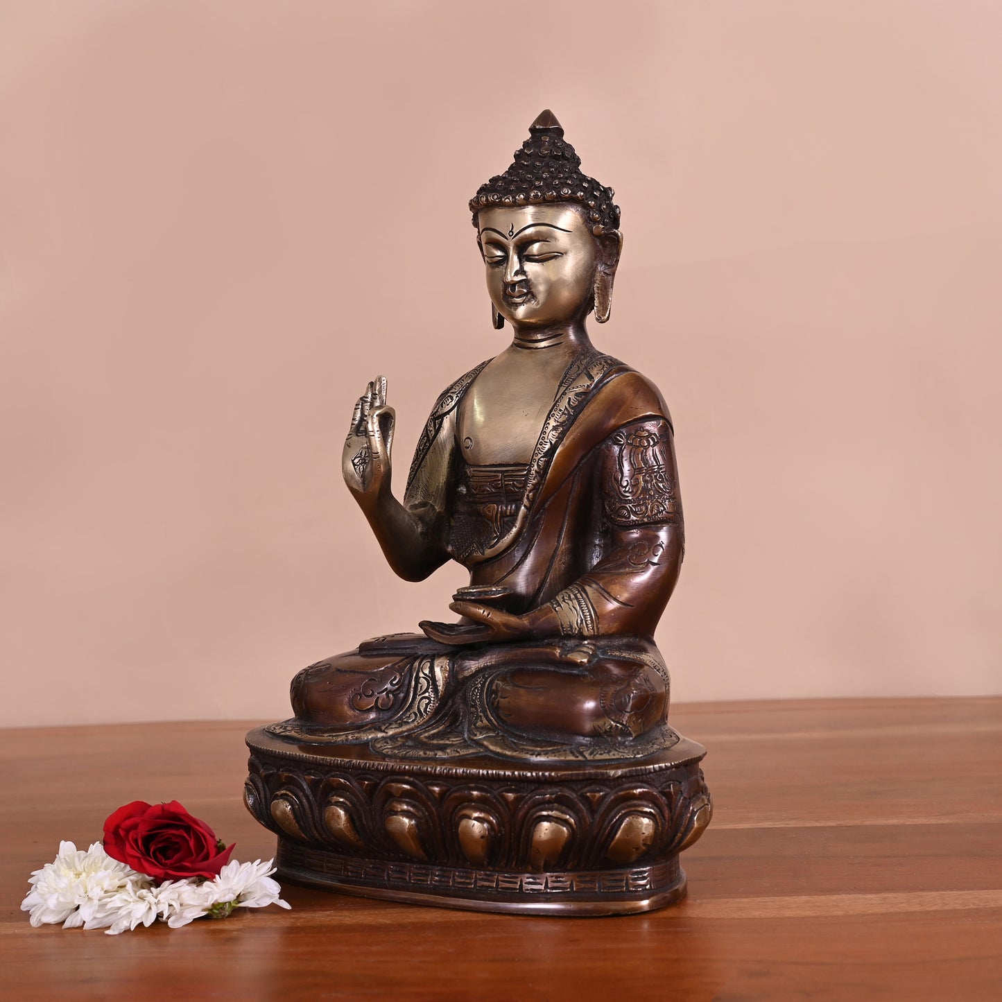 Antique Brass Meditating Buddha Idol (12")