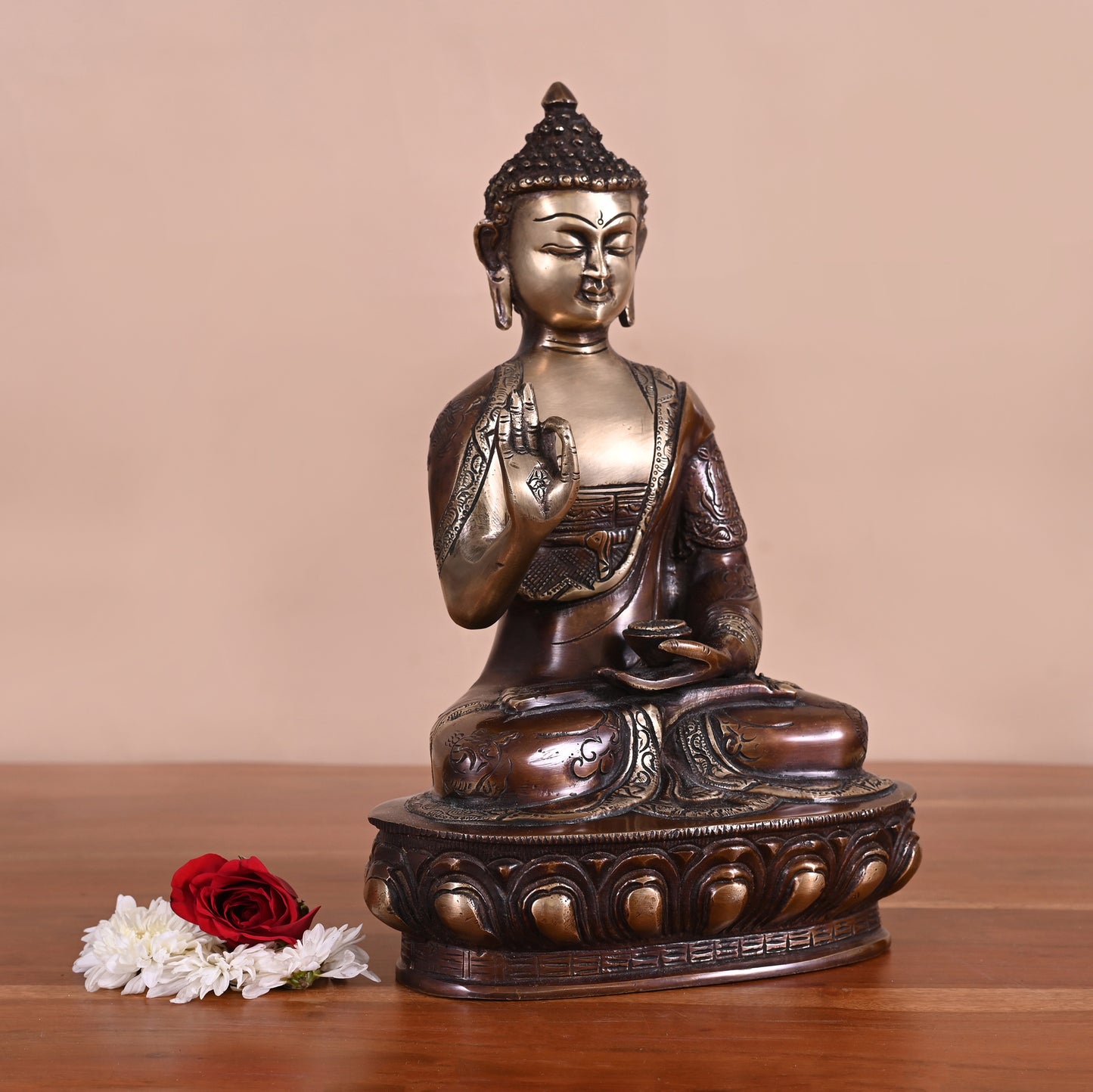 Antique Brass Meditating Buddha Idol (12")