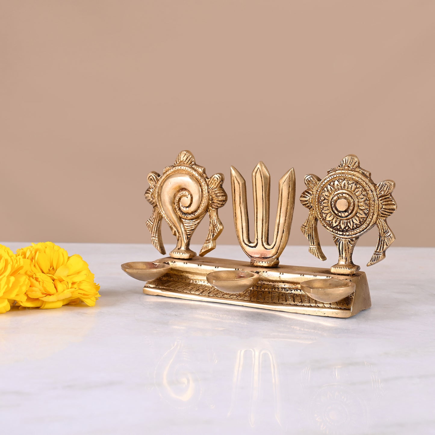 Brass Shank Chakra Diya (4")