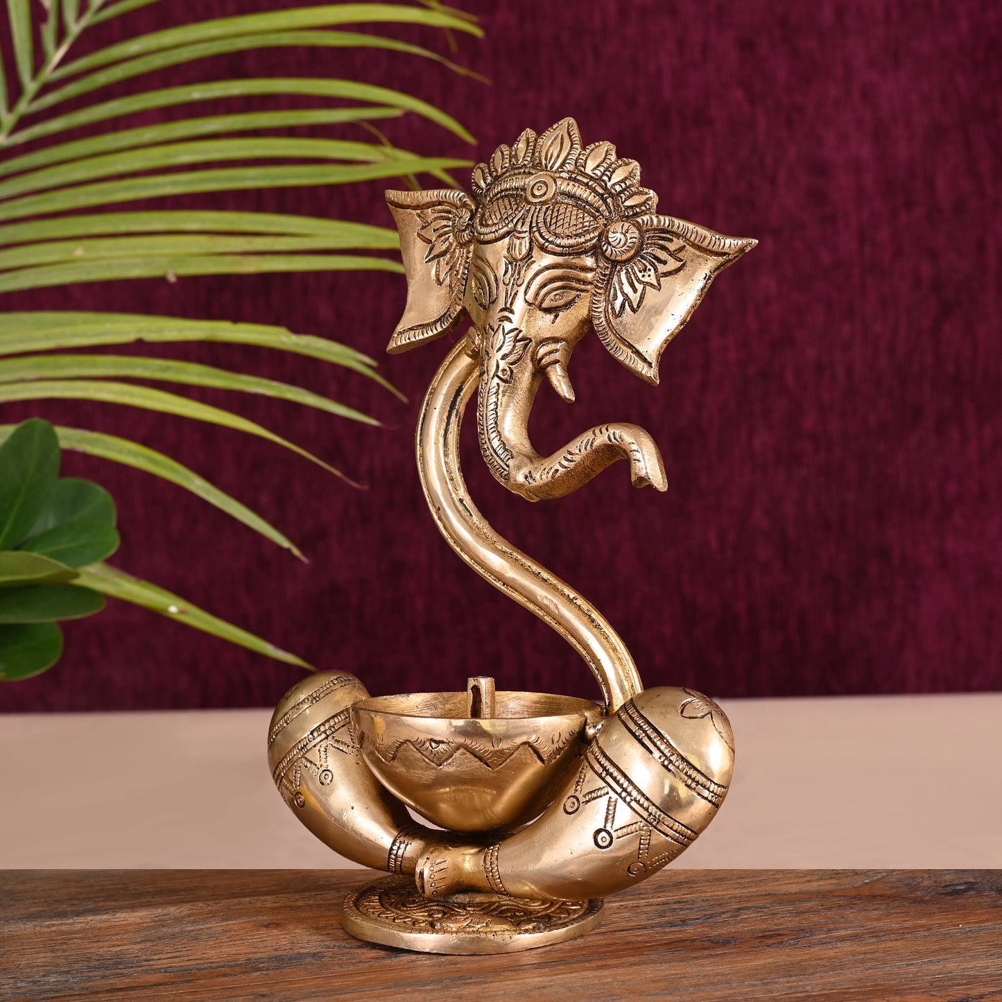 Brass Unique Ganpati idols with Diya ( 7.5" )