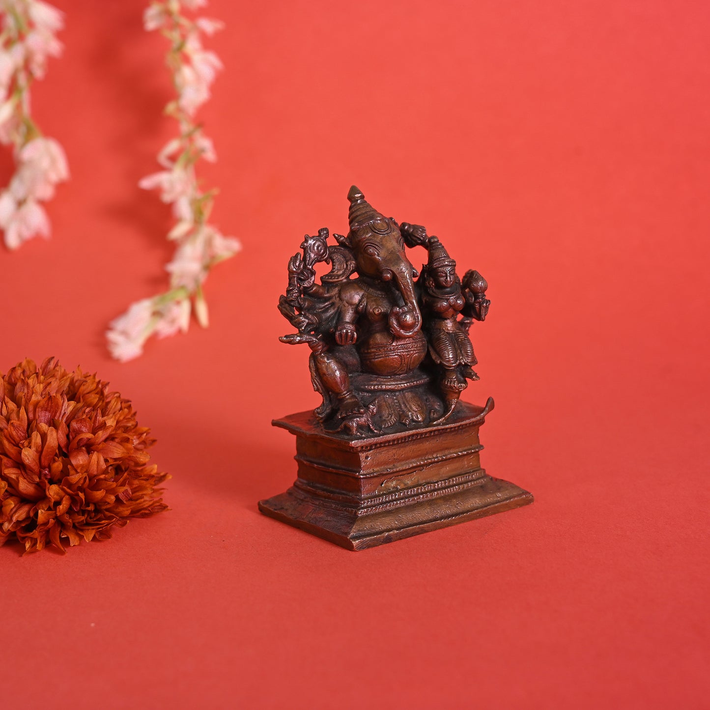 Copper Lord Ganesh & Godess Shakti Idol (4" )