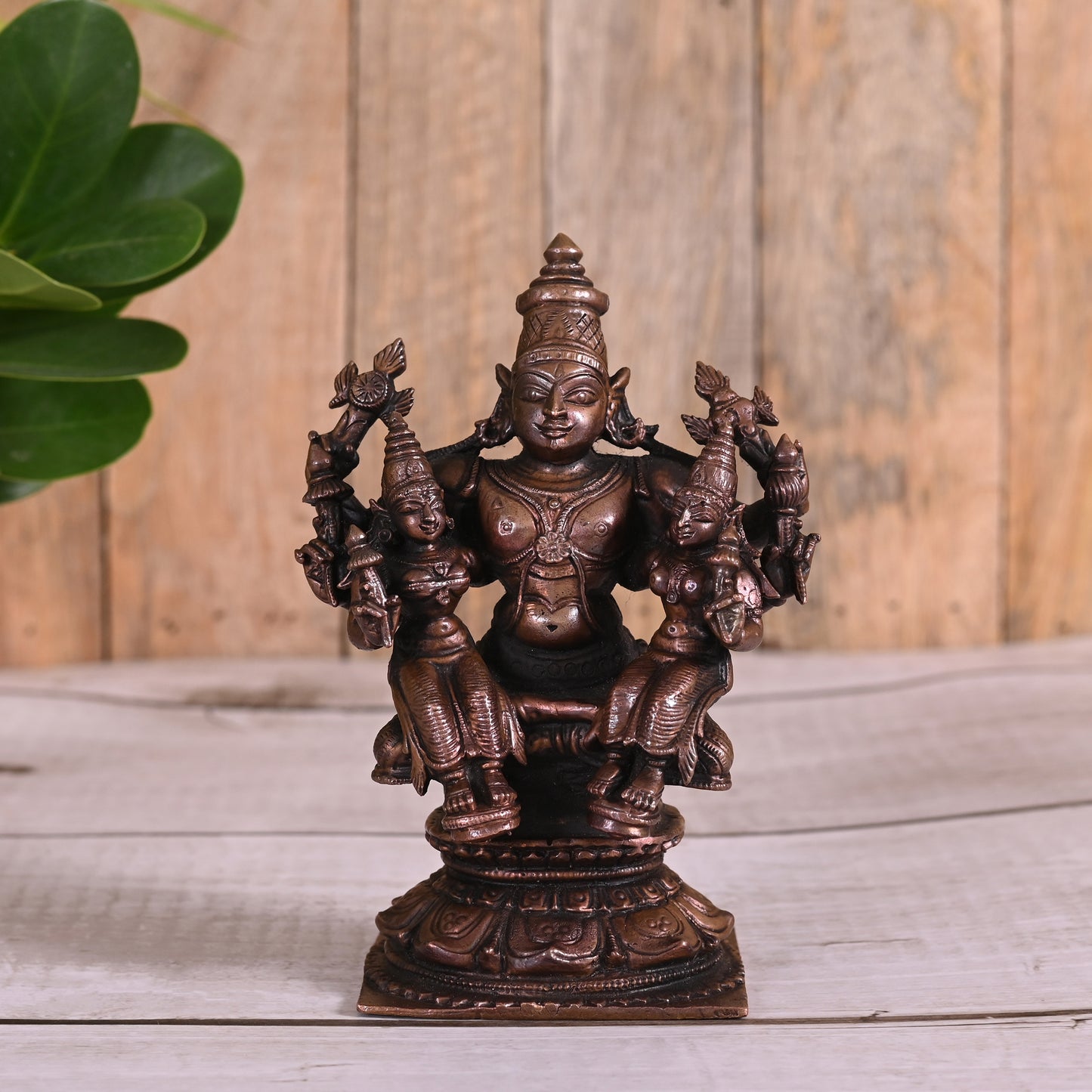 Copper Vishnu With Sridevi & Bhudevi