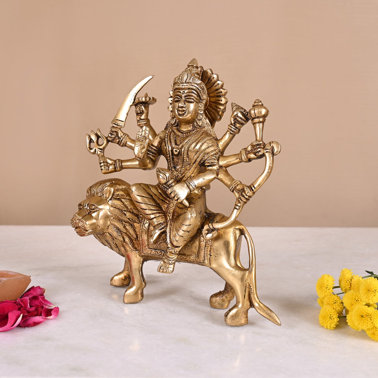 Brass Goddess Durga (8")