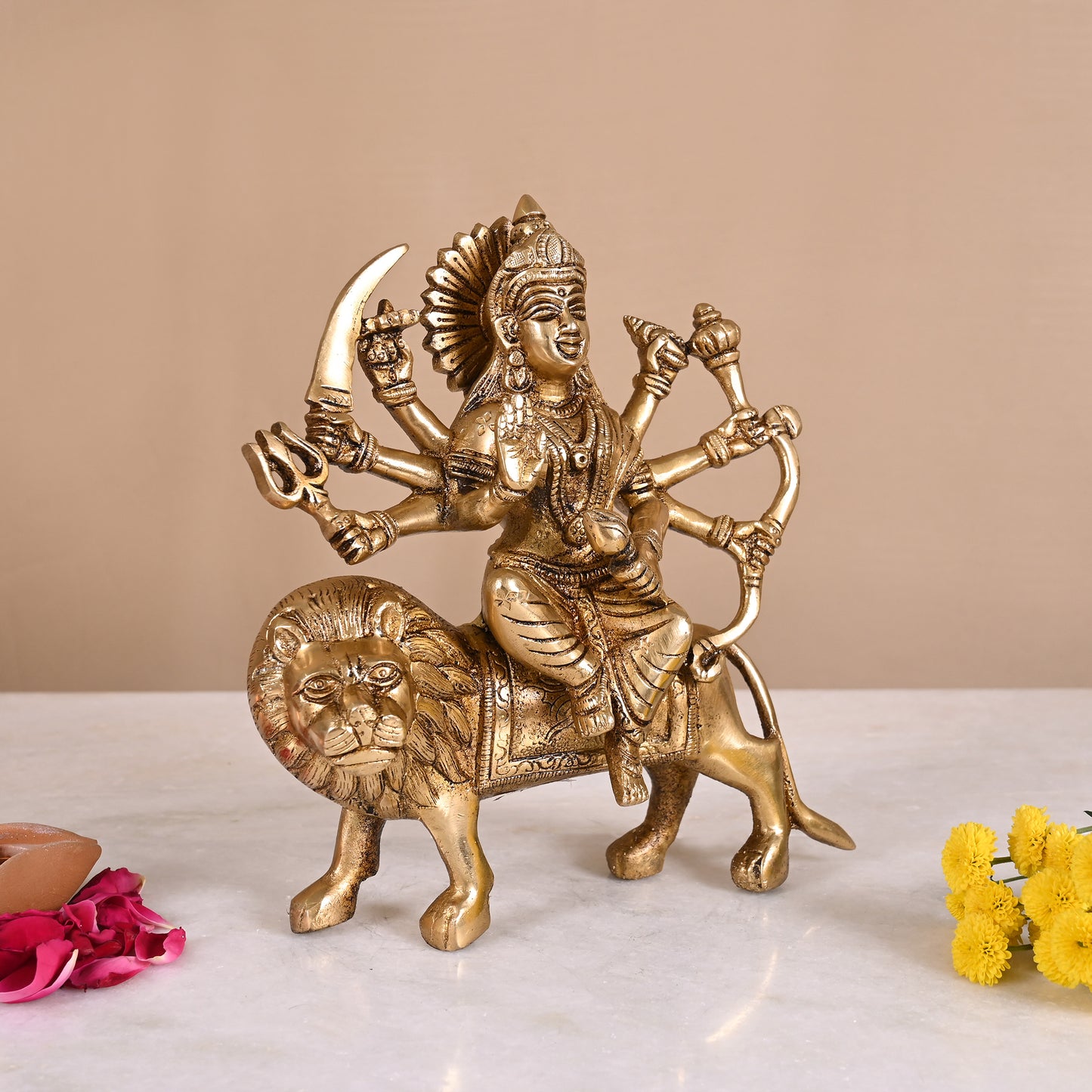 Brass Goddess Durga (8")