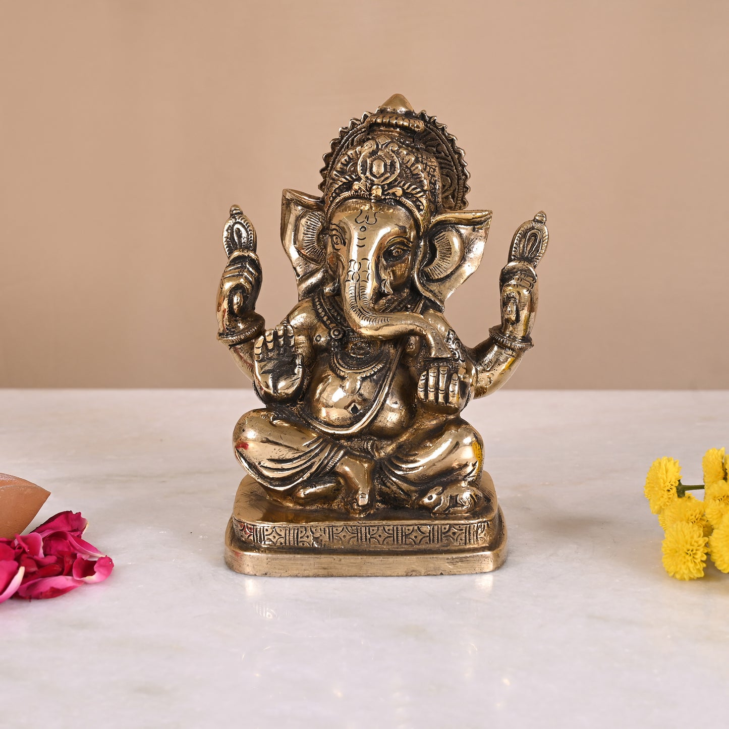brass antique ganesh murti (8")