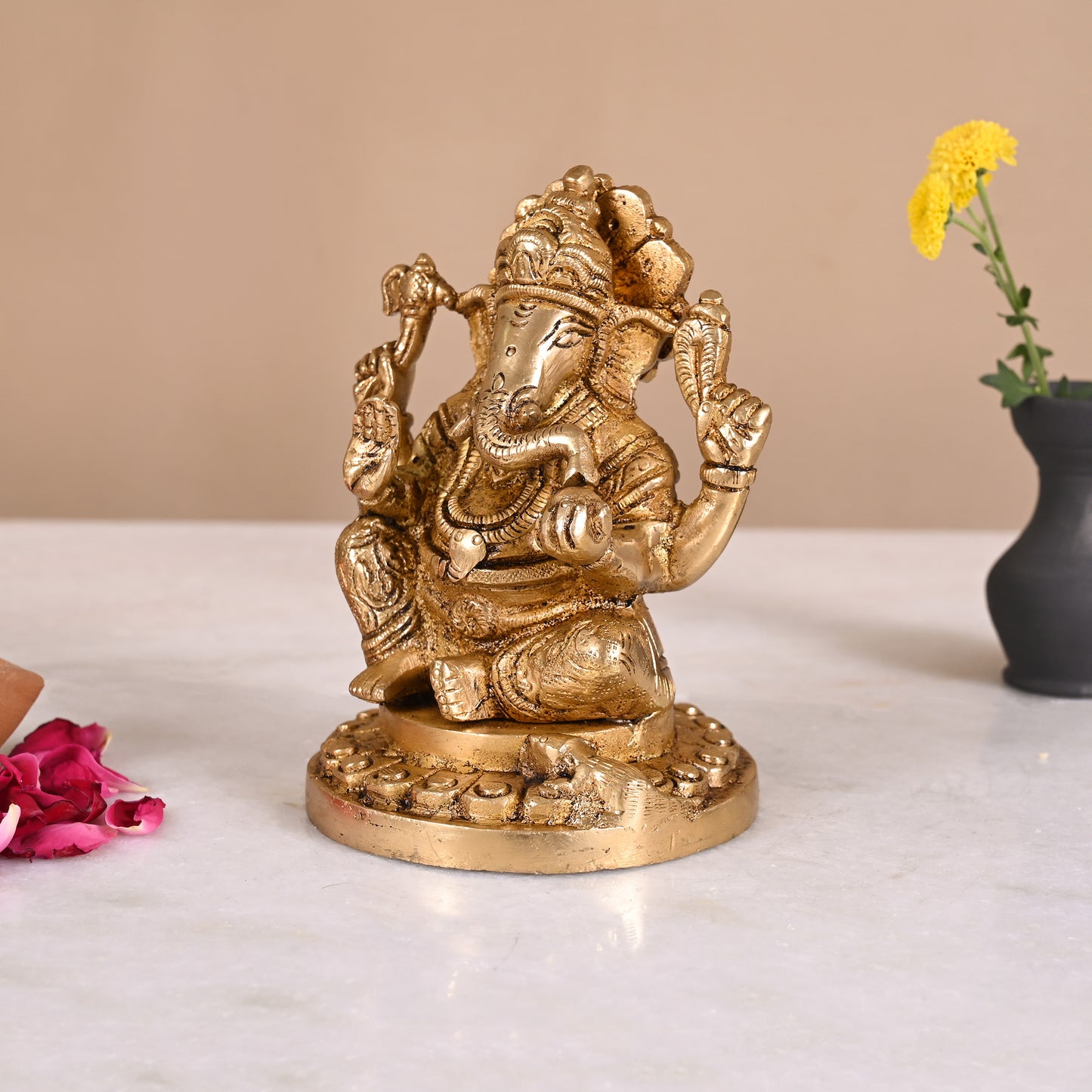 Shiny Brass Ganesh Idol (4")