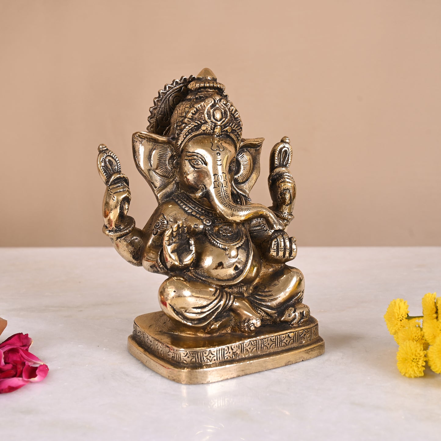 brass antique ganesh murti (8")