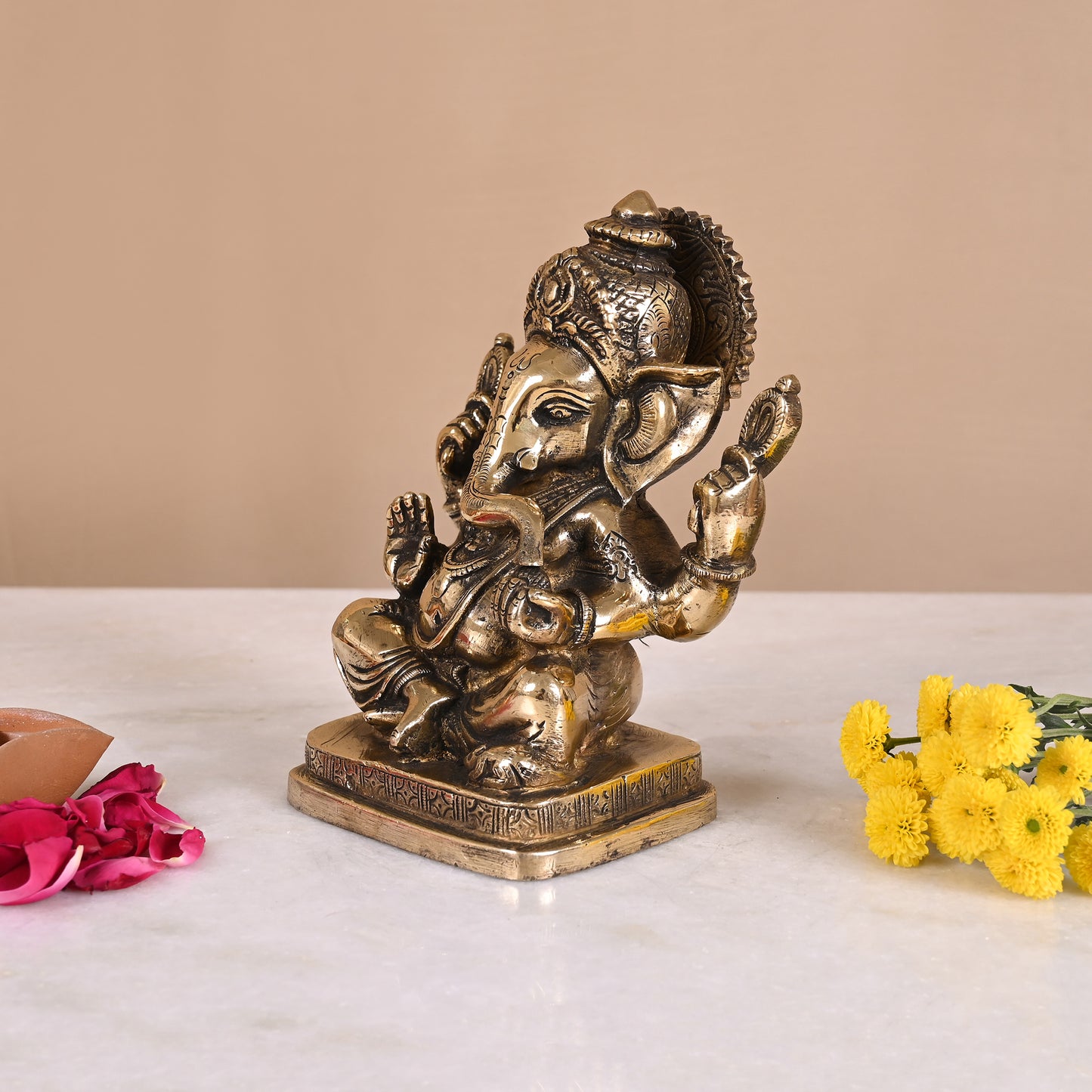 brass antique ganesh murti (8")