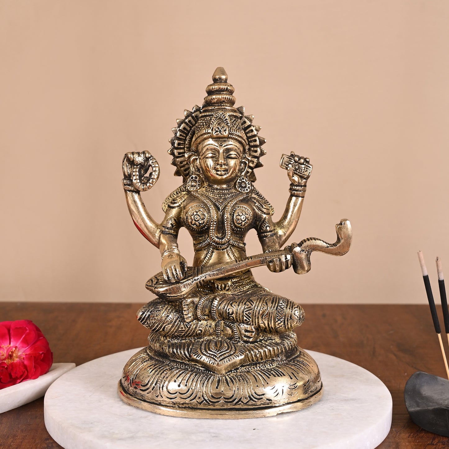 Brass Goddess Saraswati Idol ( 7.5" )