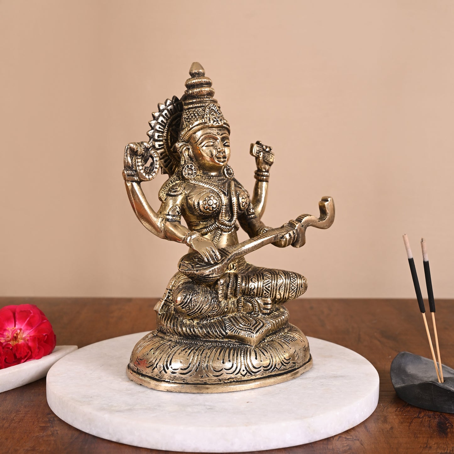Brass Goddess Saraswati Idol ( 7.5" )