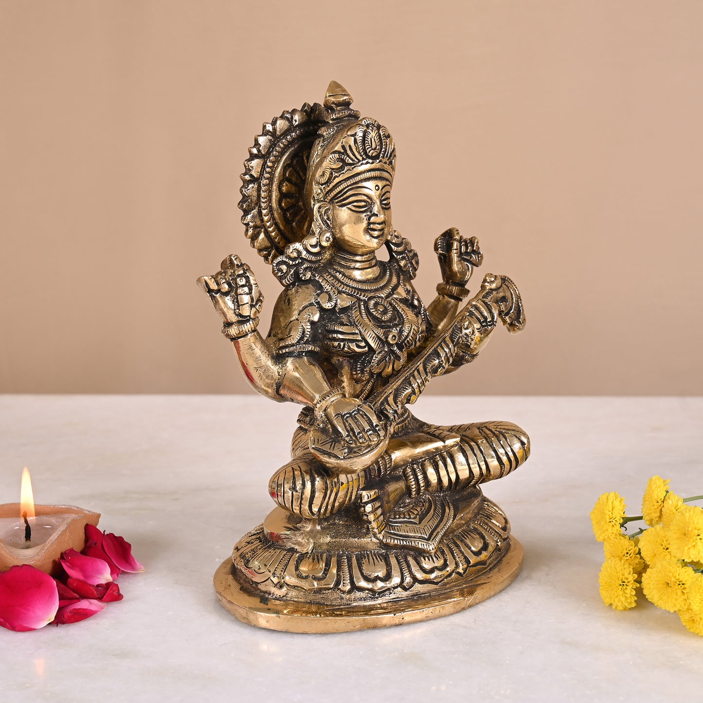 Brass Saraswati Idol (7.5")