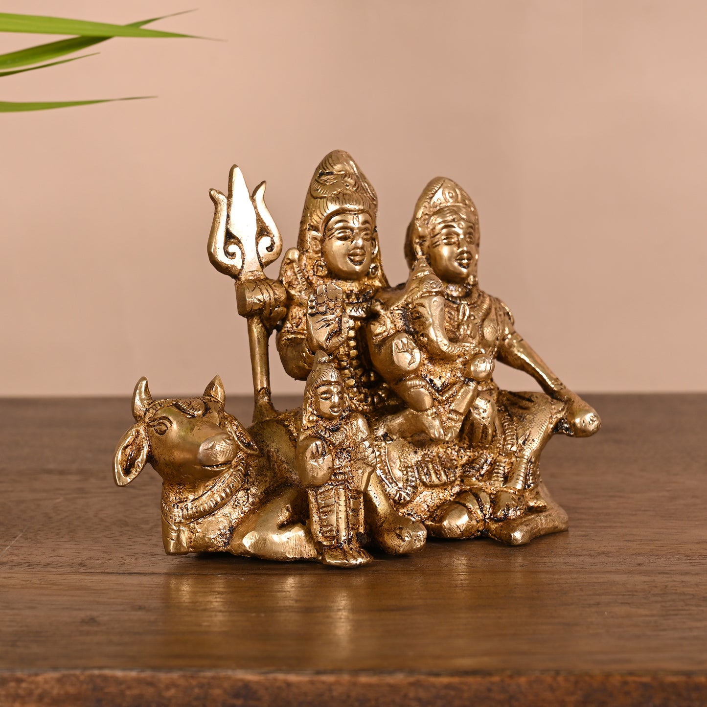 Brass Shiv Parvati Ganesh murti (4")
