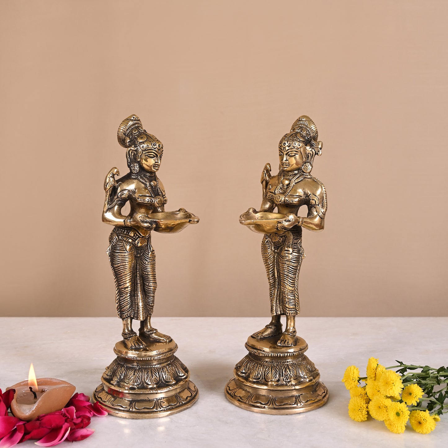 Brass Lakshmi Statue Set of 2 (9.5")