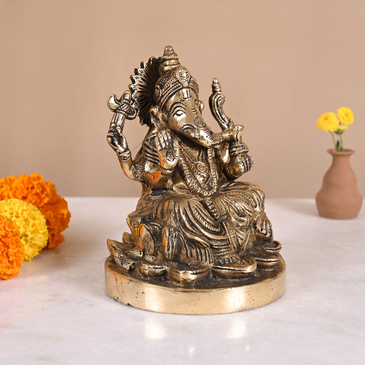 Brass Ganesh Idol (6")