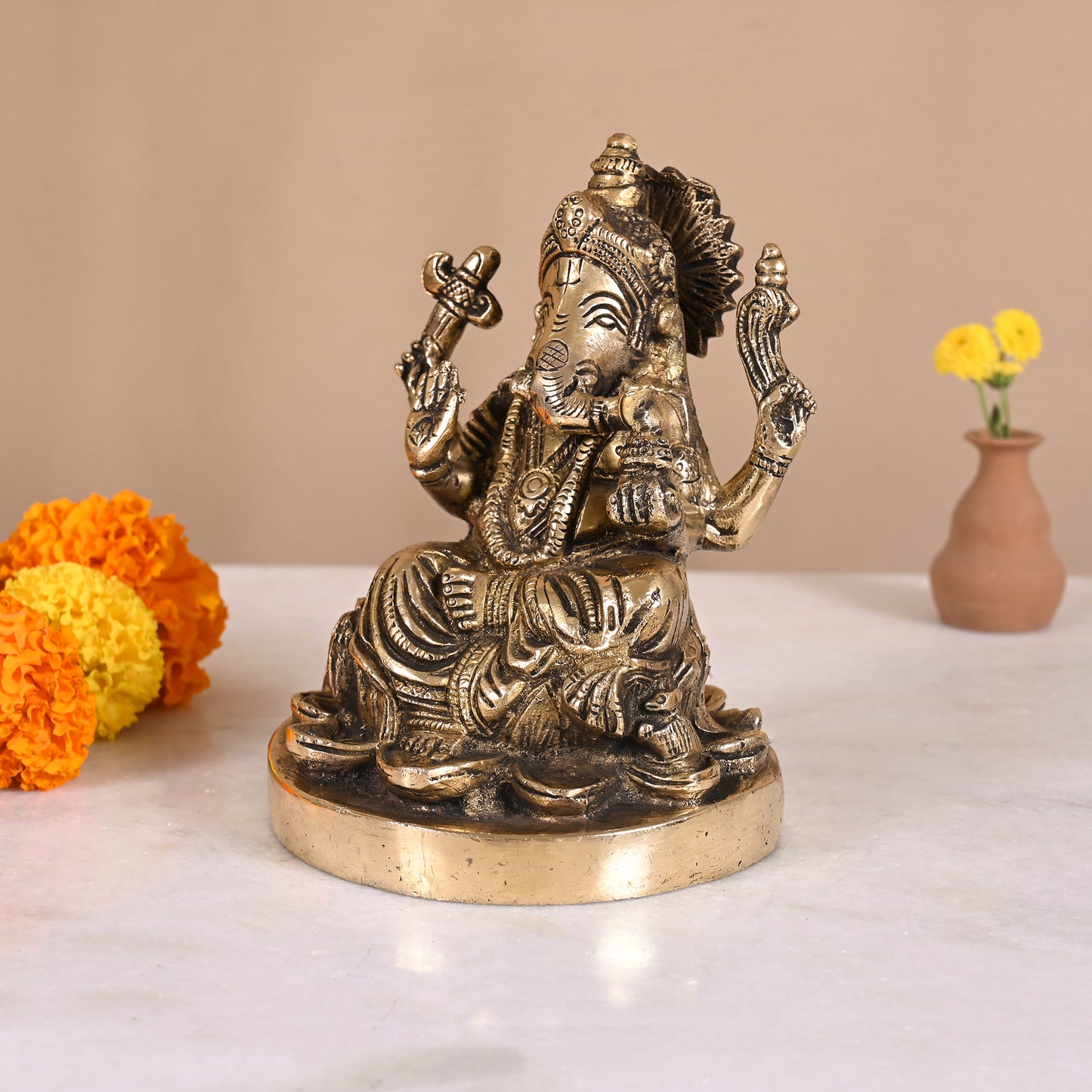 Brass Ganesh Idol (6")