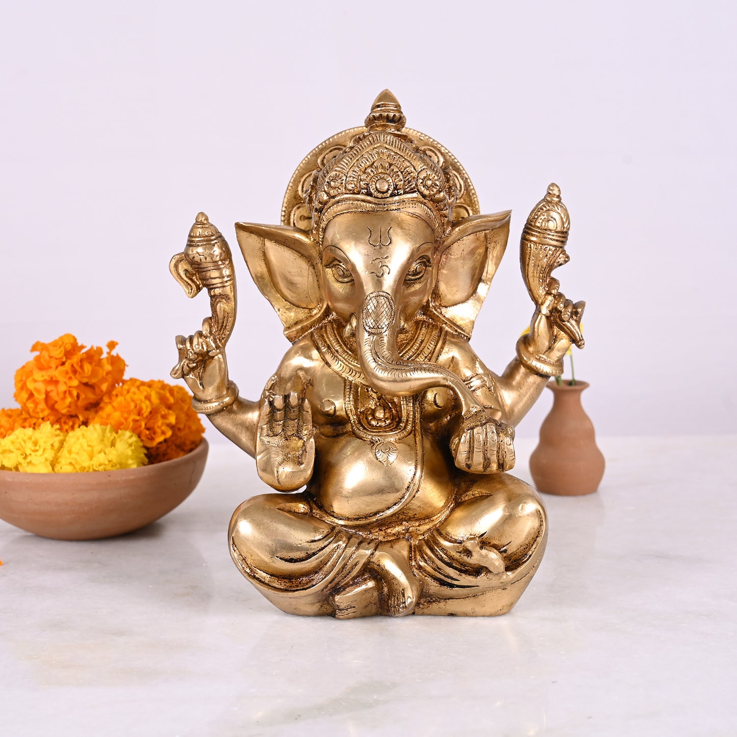 Brass Ganesh Idol for Pooja (8")