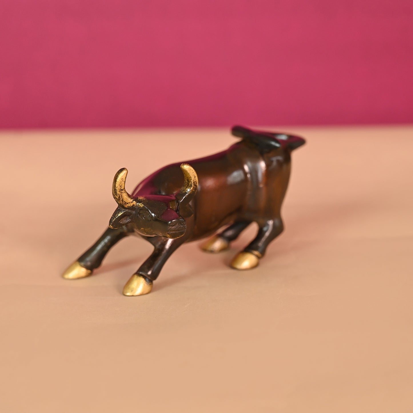 BRASS CHARGING BULL (5") + BRASS GEMSTONE WORK HORSE CART REPLICA DECOR SHOWPIECE