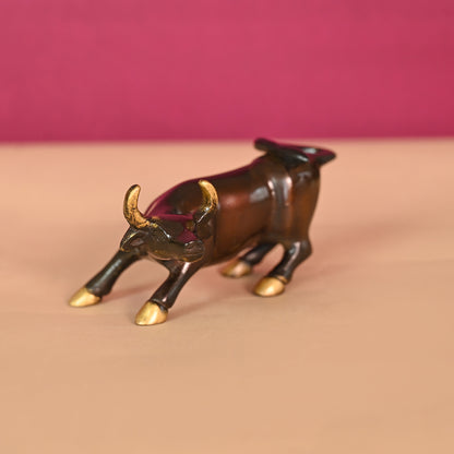 BRASS CHARGING BULL (5") + BRASS GEMSTONE WORK HORSE CART REPLICA DECOR SHOWPIECE